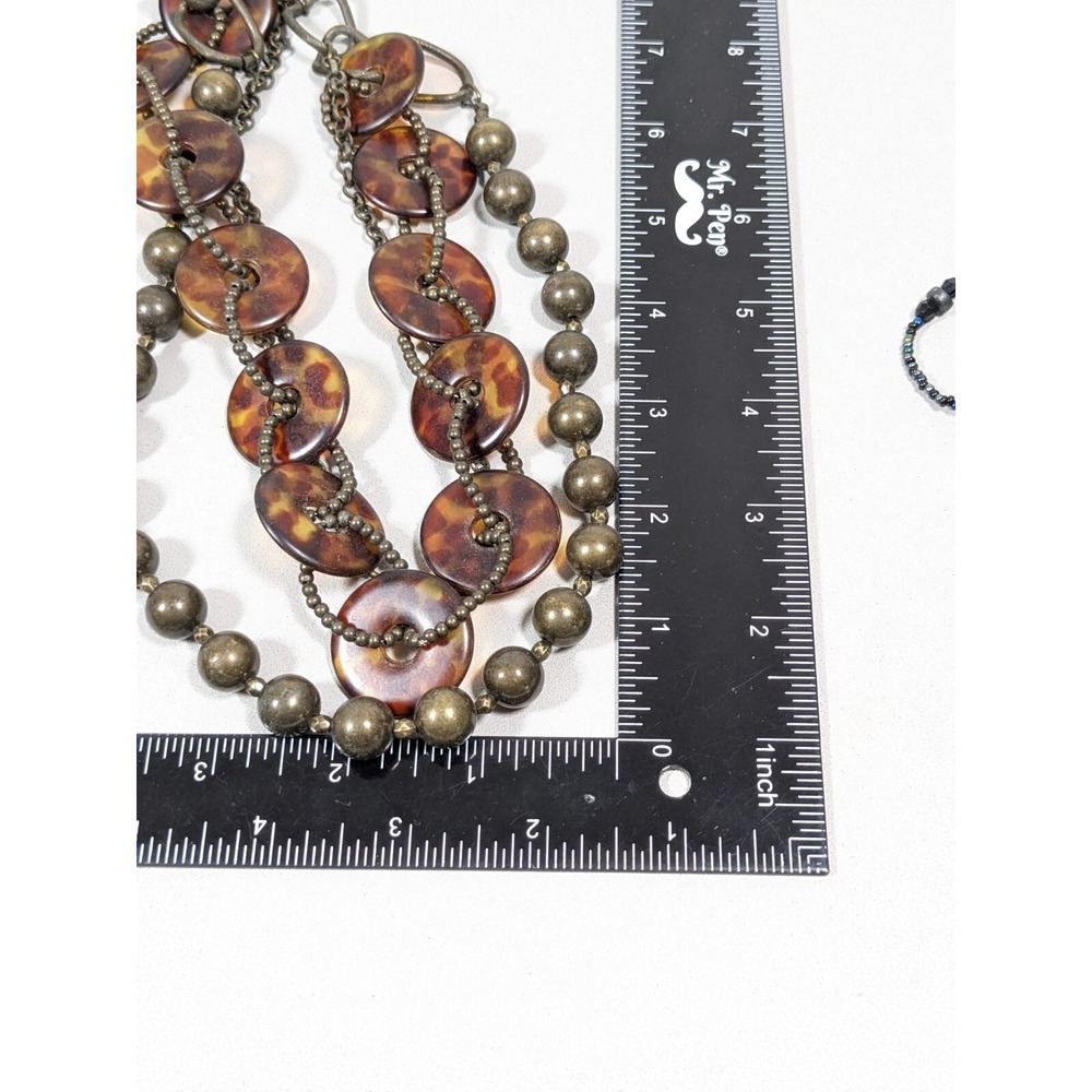 Premier Designs Bronze Faux Tortoise Shell Disc Multi Strand Necklace 18.5"‎ - Picture 9 of 9